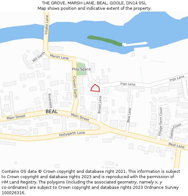 THE GROVE, MARSH LANE, BEAL, GOOLE, DN14 0SL: Location map and indicative extent of plot