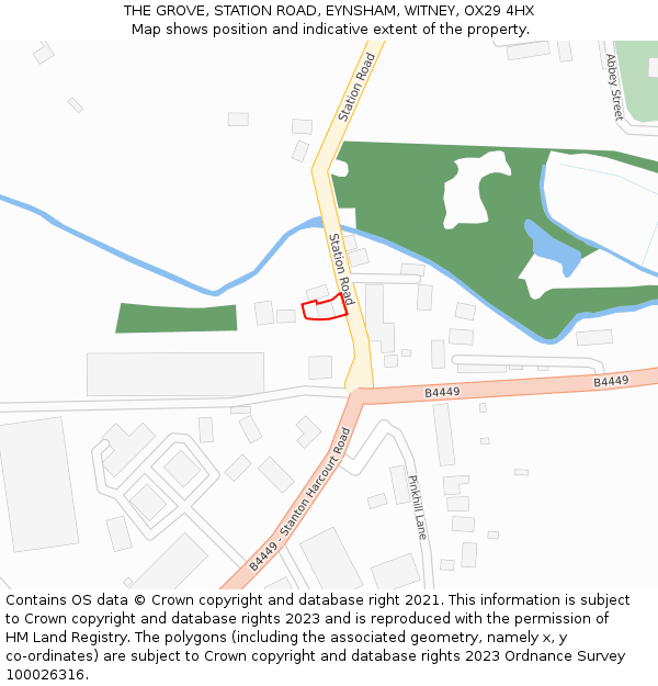 THE GROVE, STATION ROAD, EYNSHAM, WITNEY, OX29 4HX: Location map and indicative extent of plot