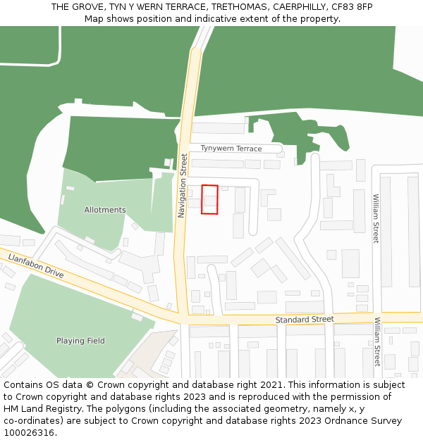 THE GROVE, TYN Y WERN TERRACE, TRETHOMAS, CAERPHILLY, CF83 8FP: Location map and indicative extent of plot