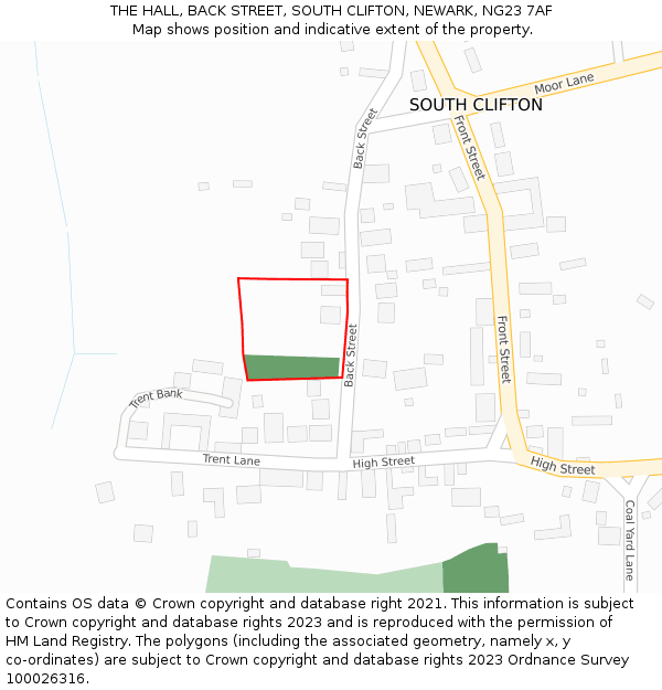 THE HALL, BACK STREET, SOUTH CLIFTON, NEWARK, NG23 7AF: Location map and indicative extent of plot