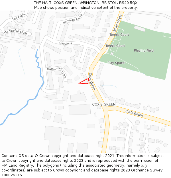 THE HALT, COXS GREEN, WRINGTON, BRISTOL, BS40 5QX: Location map and indicative extent of plot