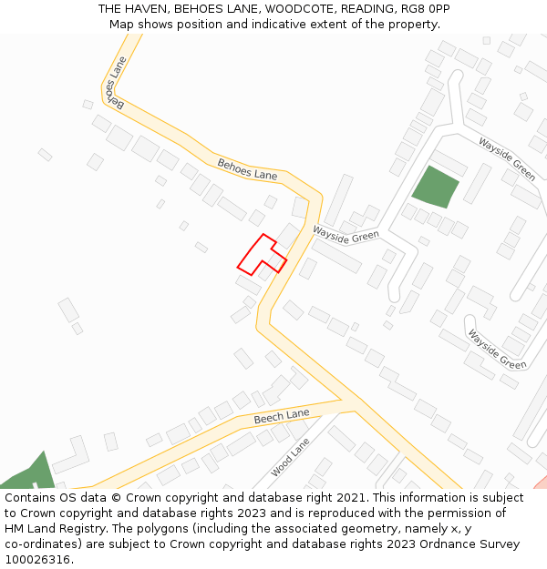 THE HAVEN, BEHOES LANE, WOODCOTE, READING, RG8 0PP: Location map and indicative extent of plot