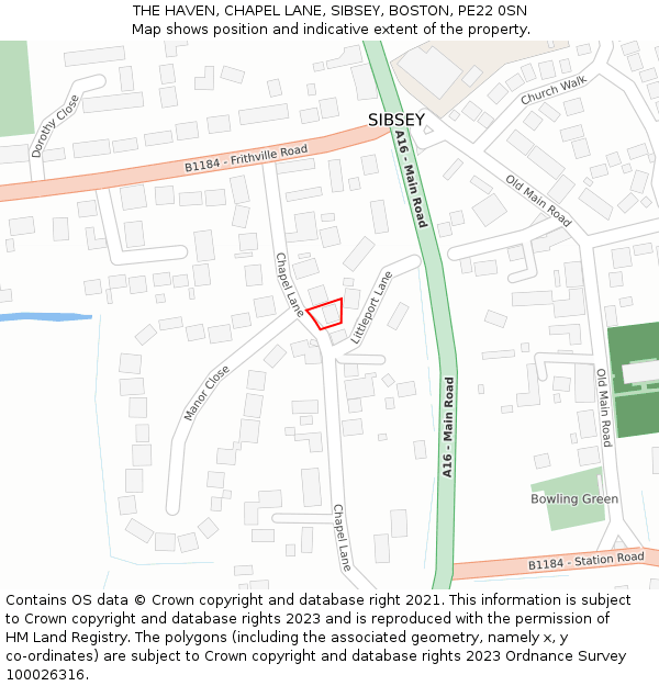 THE HAVEN, CHAPEL LANE, SIBSEY, BOSTON, PE22 0SN: Location map and indicative extent of plot