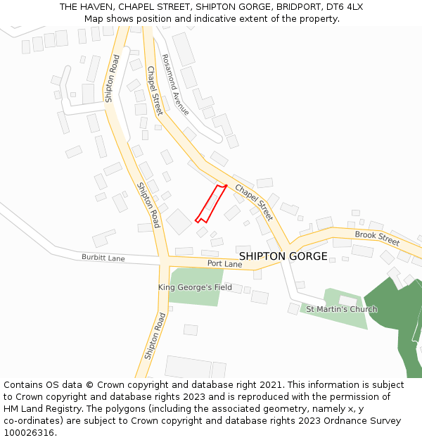 THE HAVEN, CHAPEL STREET, SHIPTON GORGE, BRIDPORT, DT6 4LX: Location map and indicative extent of plot