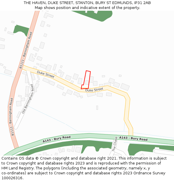 THE HAVEN, DUKE STREET, STANTON, BURY ST EDMUNDS, IP31 2AB: Location map and indicative extent of plot