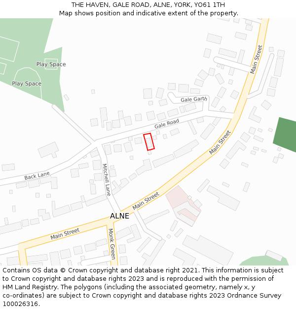 THE HAVEN, GALE ROAD, ALNE, YORK, YO61 1TH: Location map and indicative extent of plot