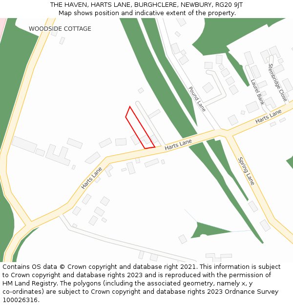 THE HAVEN, HARTS LANE, BURGHCLERE, NEWBURY, RG20 9JT: Location map and indicative extent of plot