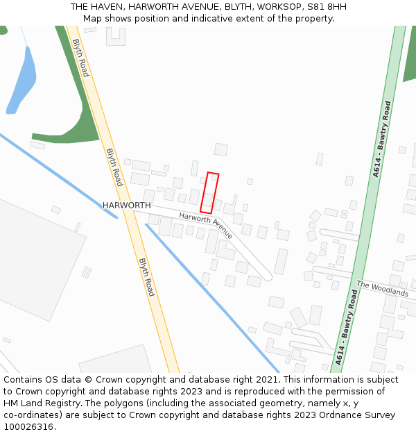 THE HAVEN, HARWORTH AVENUE, BLYTH, WORKSOP, S81 8HH: Location map and indicative extent of plot