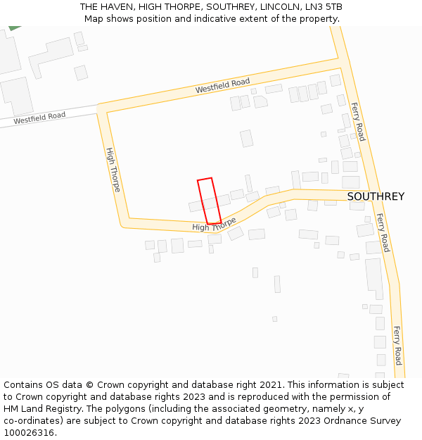 THE HAVEN, HIGH THORPE, SOUTHREY, LINCOLN, LN3 5TB: Location map and indicative extent of plot