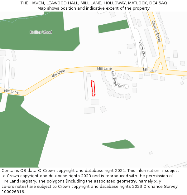 THE HAVEN, LEAWOOD HALL, MILL LANE, HOLLOWAY, MATLOCK, DE4 5AQ: Location map and indicative extent of plot