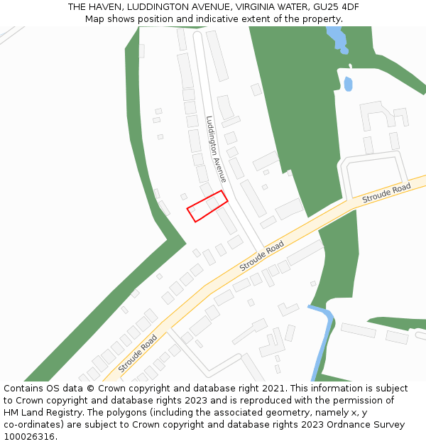 THE HAVEN, LUDDINGTON AVENUE, VIRGINIA WATER, GU25 4DF: Location map and indicative extent of plot
