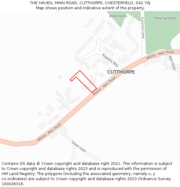 THE HAVEN, MAIN ROAD, CUTTHORPE, CHESTERFIELD, S42 7AJ: Location map and indicative extent of plot