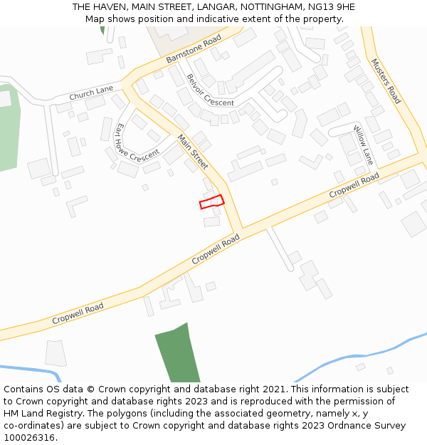 THE HAVEN, MAIN STREET, LANGAR, NOTTINGHAM, NG13 9HE: Location map and indicative extent of plot