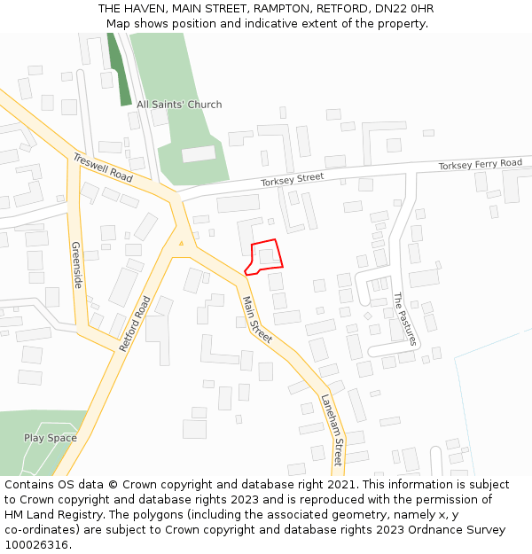 THE HAVEN, MAIN STREET, RAMPTON, RETFORD, DN22 0HR: Location map and indicative extent of plot