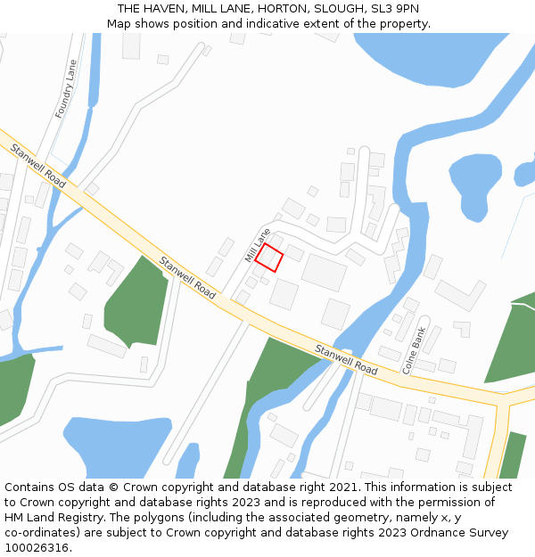 THE HAVEN, MILL LANE, HORTON, SLOUGH, SL3 9PN: Location map and indicative extent of plot