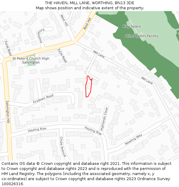 THE HAVEN, MILL LANE, WORTHING, BN13 3DE: Location map and indicative extent of plot