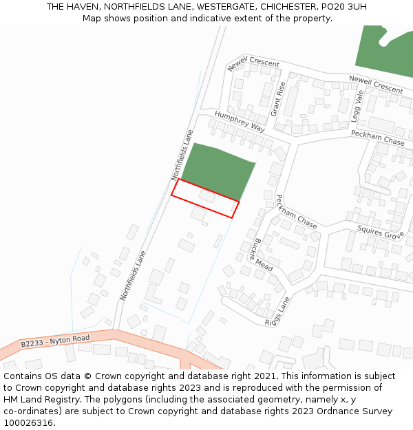 THE HAVEN, NORTHFIELDS LANE, WESTERGATE, CHICHESTER, PO20 3UH: Location map and indicative extent of plot