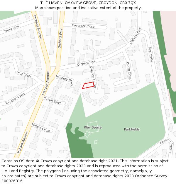 THE HAVEN, OAKVIEW GROVE, CROYDON, CR0 7QX: Location map and indicative extent of plot