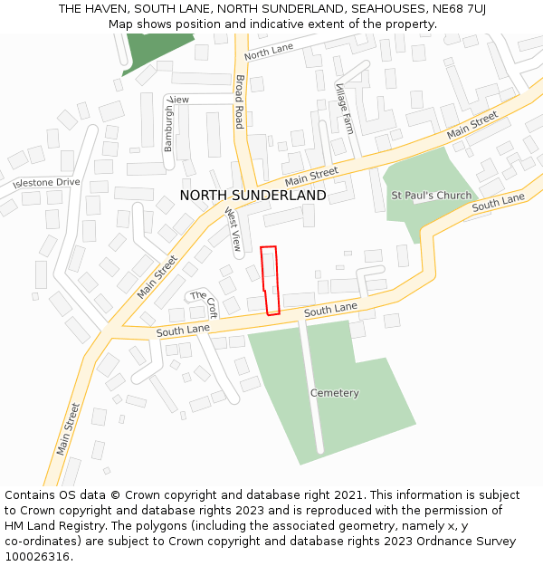 THE HAVEN, SOUTH LANE, NORTH SUNDERLAND, SEAHOUSES, NE68 7UJ: Location map and indicative extent of plot