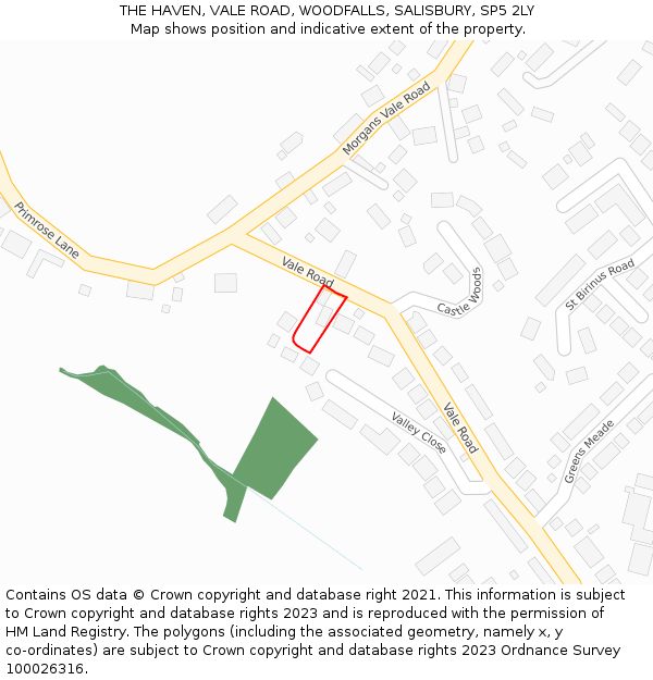 THE HAVEN, VALE ROAD, WOODFALLS, SALISBURY, SP5 2LY: Location map and indicative extent of plot