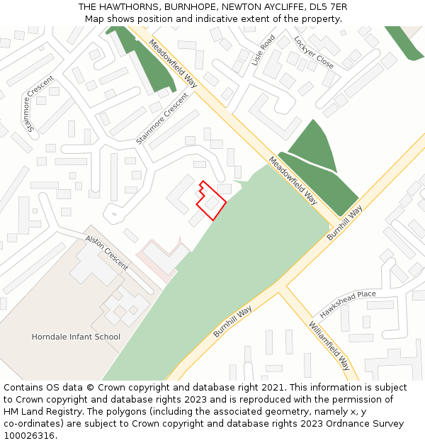 THE HAWTHORNS, BURNHOPE, NEWTON AYCLIFFE, DL5 7ER: Location map and indicative extent of plot