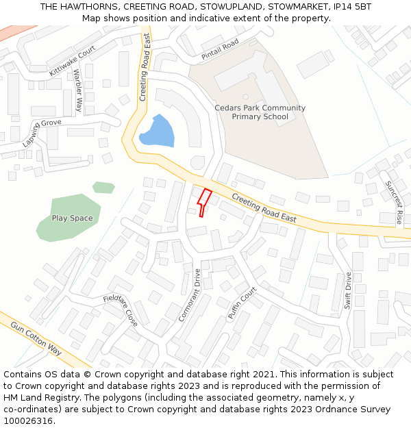 THE HAWTHORNS, CREETING ROAD, STOWUPLAND, STOWMARKET, IP14 5BT: Location map and indicative extent of plot