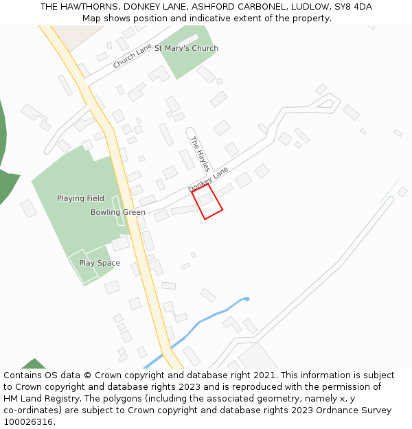 THE HAWTHORNS, DONKEY LANE, ASHFORD CARBONEL, LUDLOW, SY8 4DA: Location map and indicative extent of plot