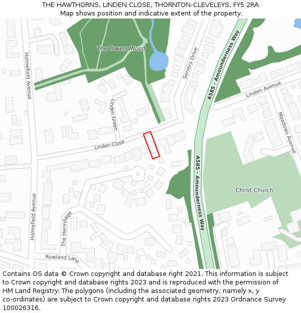 THE HAWTHORNS, LINDEN CLOSE, THORNTON-CLEVELEYS, FY5 2RA: Location map and indicative extent of plot