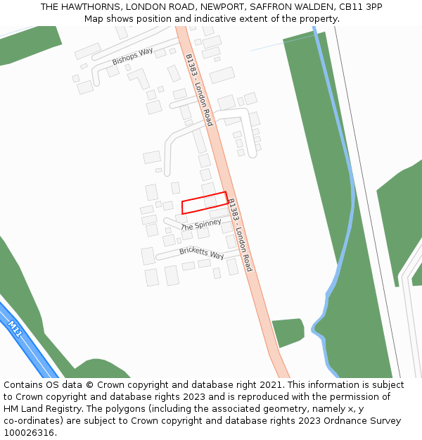 THE HAWTHORNS, LONDON ROAD, NEWPORT, SAFFRON WALDEN, CB11 3PP: Location map and indicative extent of plot