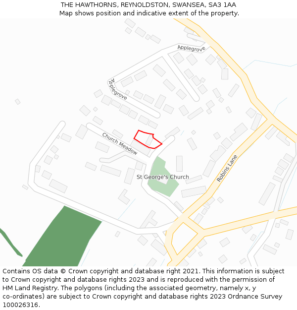 THE HAWTHORNS, REYNOLDSTON, SWANSEA, SA3 1AA: Location map and indicative extent of plot