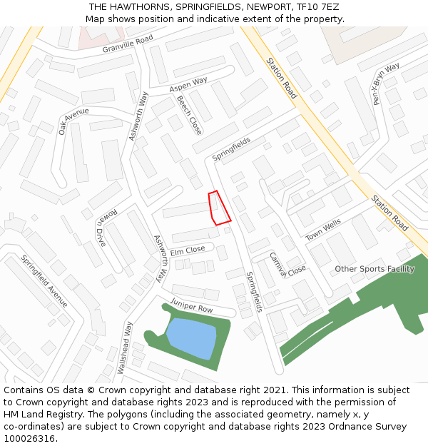 THE HAWTHORNS, SPRINGFIELDS, NEWPORT, TF10 7EZ: Location map and indicative extent of plot