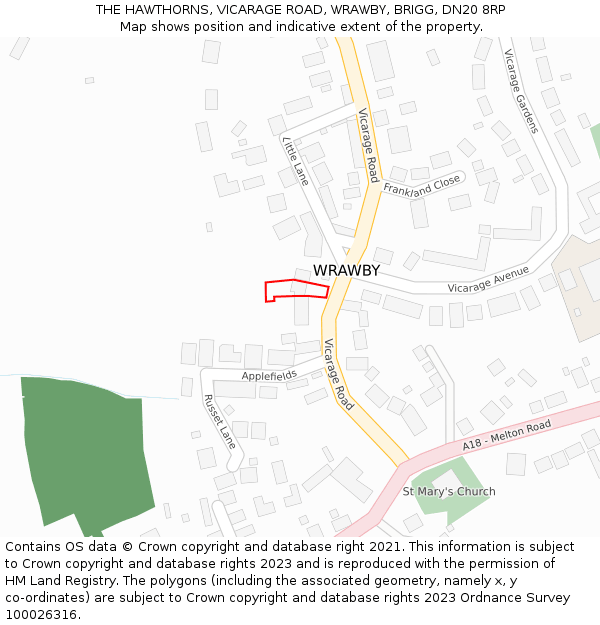 THE HAWTHORNS, VICARAGE ROAD, WRAWBY, BRIGG, DN20 8RP: Location map and indicative extent of plot
