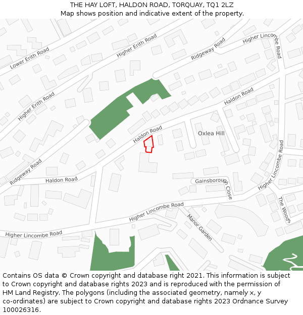 THE HAY LOFT, HALDON ROAD, TORQUAY, TQ1 2LZ: Location map and indicative extent of plot