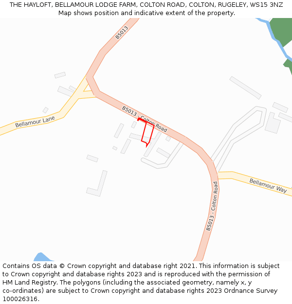 THE HAYLOFT, BELLAMOUR LODGE FARM, COLTON ROAD, COLTON, RUGELEY, WS15 3NZ: Location map and indicative extent of plot