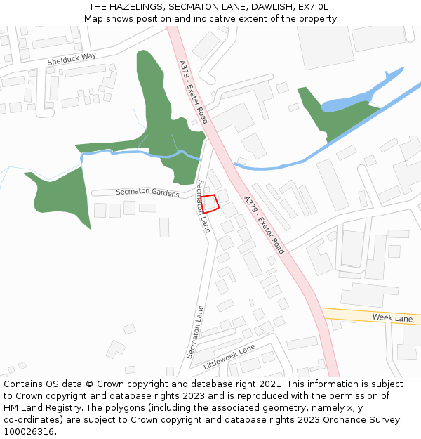 THE HAZELINGS, SECMATON LANE, DAWLISH, EX7 0LT: Location map and indicative extent of plot