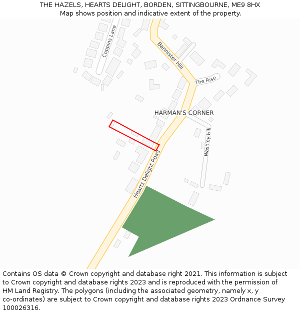 THE HAZELS, HEARTS DELIGHT, BORDEN, SITTINGBOURNE, ME9 8HX: Location map and indicative extent of plot