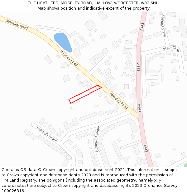 THE HEATHERS, MOSELEY ROAD, HALLOW, WORCESTER, WR2 6NH: Location map and indicative extent of plot