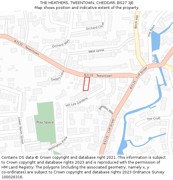 THE HEATHERS, TWEENTOWN, CHEDDAR, BS27 3JE: Location map and indicative extent of plot