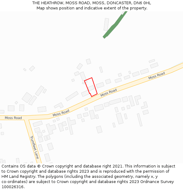 THE HEATHROW, MOSS ROAD, MOSS, DONCASTER, DN6 0HL: Location map and indicative extent of plot