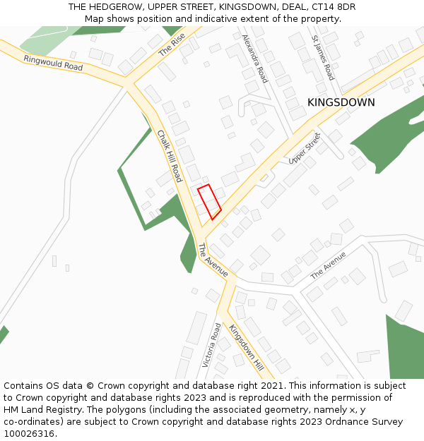 THE HEDGEROW, UPPER STREET, KINGSDOWN, DEAL, CT14 8DR: Location map and indicative extent of plot