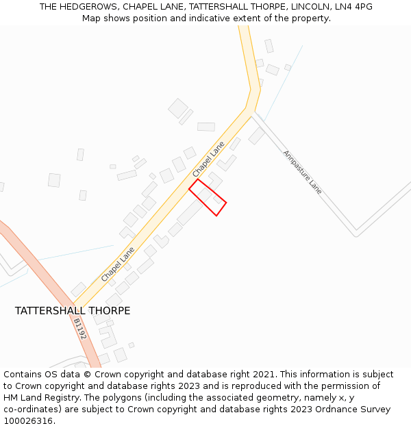 THE HEDGEROWS, CHAPEL LANE, TATTERSHALL THORPE, LINCOLN, LN4 4PG: Location map and indicative extent of plot