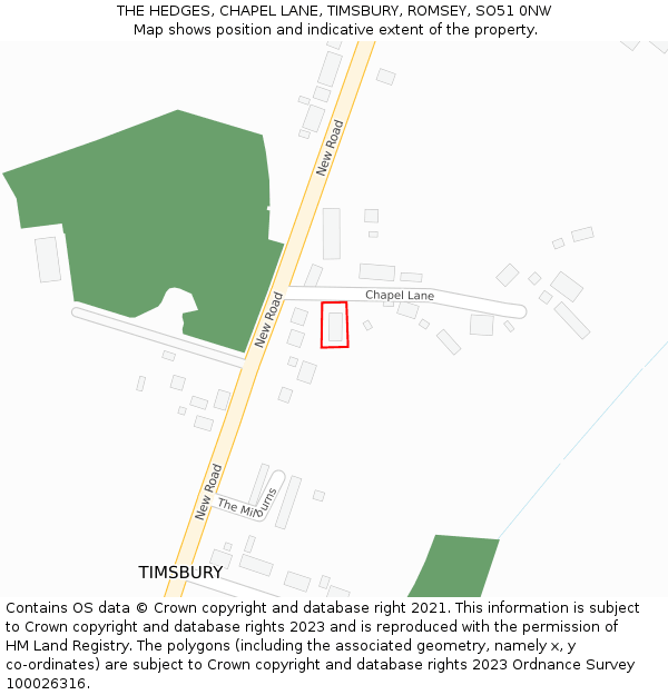 THE HEDGES, CHAPEL LANE, TIMSBURY, ROMSEY, SO51 0NW: Location map and indicative extent of plot