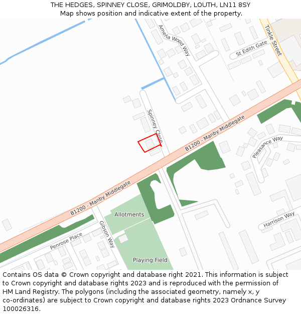 THE HEDGES, SPINNEY CLOSE, GRIMOLDBY, LOUTH, LN11 8SY: Location map and indicative extent of plot