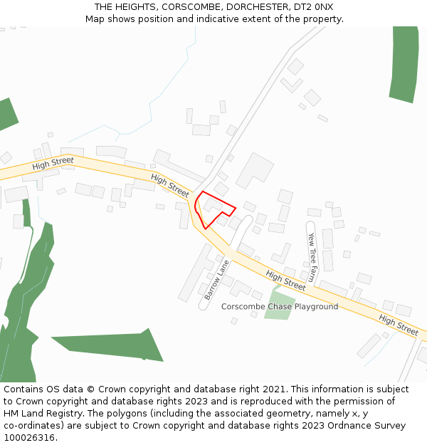 THE HEIGHTS, CORSCOMBE, DORCHESTER, DT2 0NX: Location map and indicative extent of plot