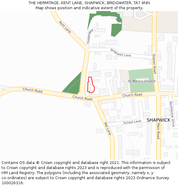 THE HERMITAGE, KENT LANE, SHAPWICK, BRIDGWATER, TA7 9NN: Location map and indicative extent of plot