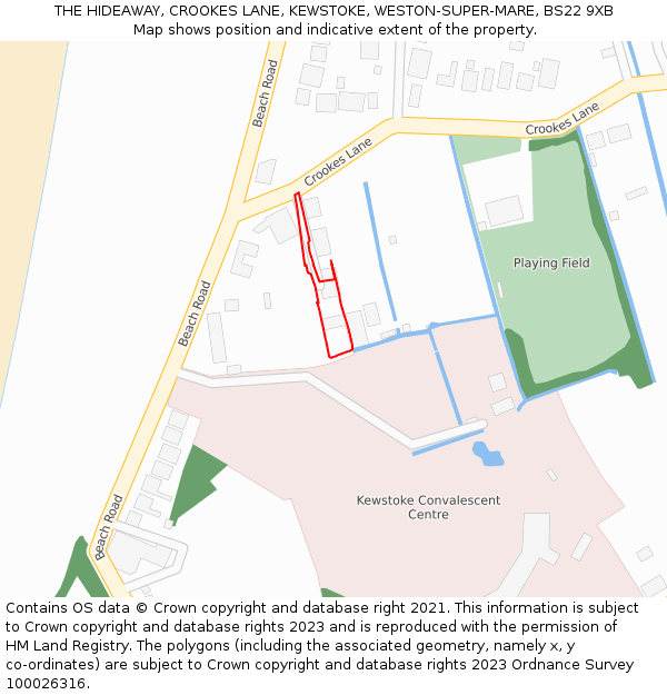 THE HIDEAWAY, CROOKES LANE, KEWSTOKE, WESTON-SUPER-MARE, BS22 9XB: Location map and indicative extent of plot