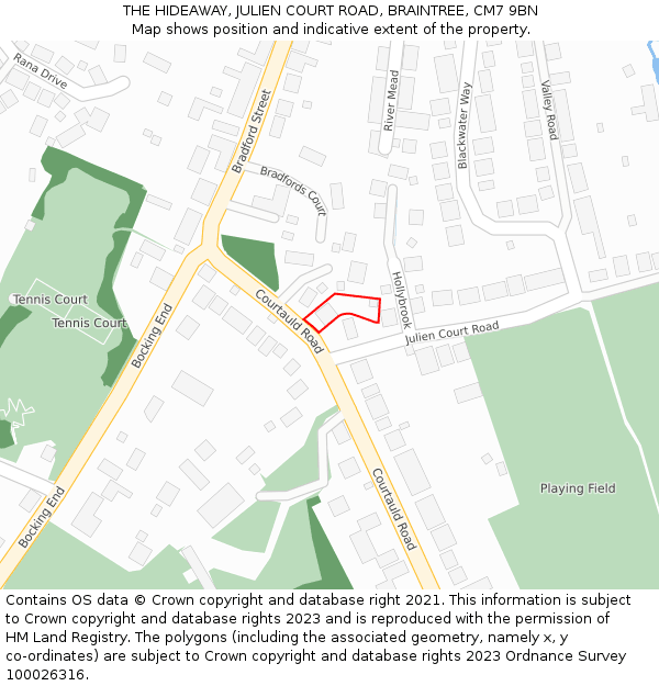 THE HIDEAWAY, JULIEN COURT ROAD, BRAINTREE, CM7 9BN: Location map and indicative extent of plot