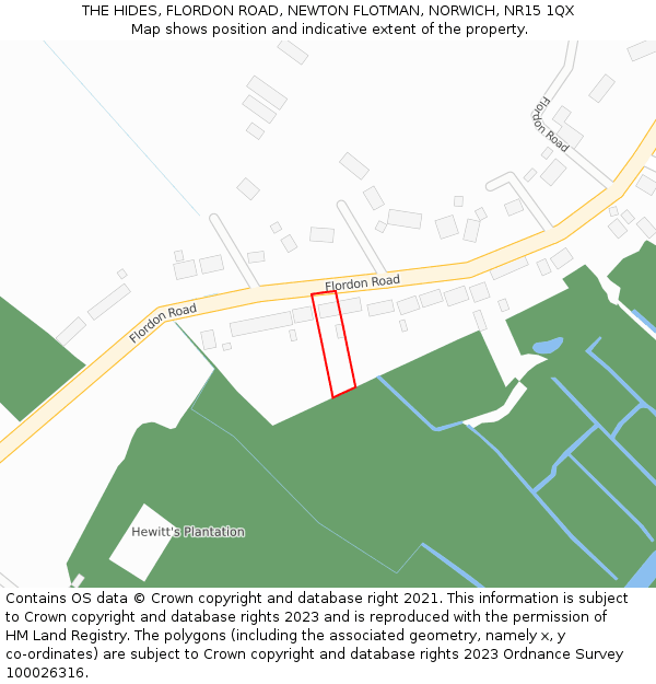 THE HIDES, FLORDON ROAD, NEWTON FLOTMAN, NORWICH, NR15 1QX: Location map and indicative extent of plot