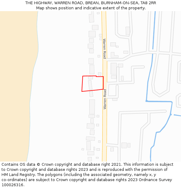 THE HIGHWAY, WARREN ROAD, BREAN, BURNHAM-ON-SEA, TA8 2RR: Location map and indicative extent of plot