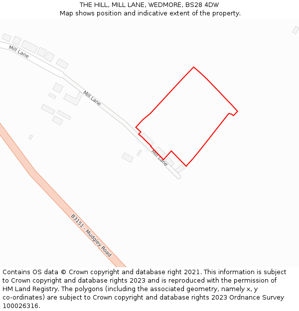 THE HILL, MILL LANE, WEDMORE, BS28 4DW: Location map and indicative extent of plot